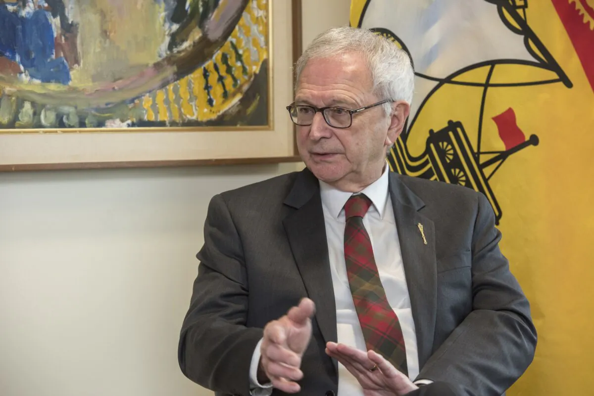 New Brunswick Premier Blaine Higgs takes part in an interview at his office in Fredericton on Dec. 20, 2023. (The Canadian Press/Stephen MacGillivray)