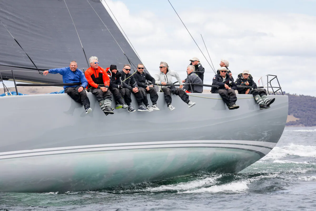 A supplied image shows No Limit during the Sydney Hobart yacht race on the River Derwent in Hobart, Friday, Dec. 29, 2023. No Limit was the first yacht to cross the finish line on Friday and the seventh to arrive overall in the 2023 Sydney to Hobart yacht race. (AAP Image/Supplied by Salty Dingo)