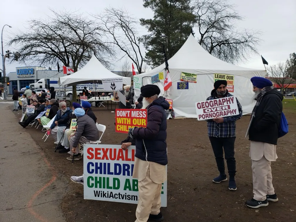 People protest against SOGI 123 in Abbotsford, B.C., on Dec. 29, 2023. (Courtesy of Kanwalijit Singh)