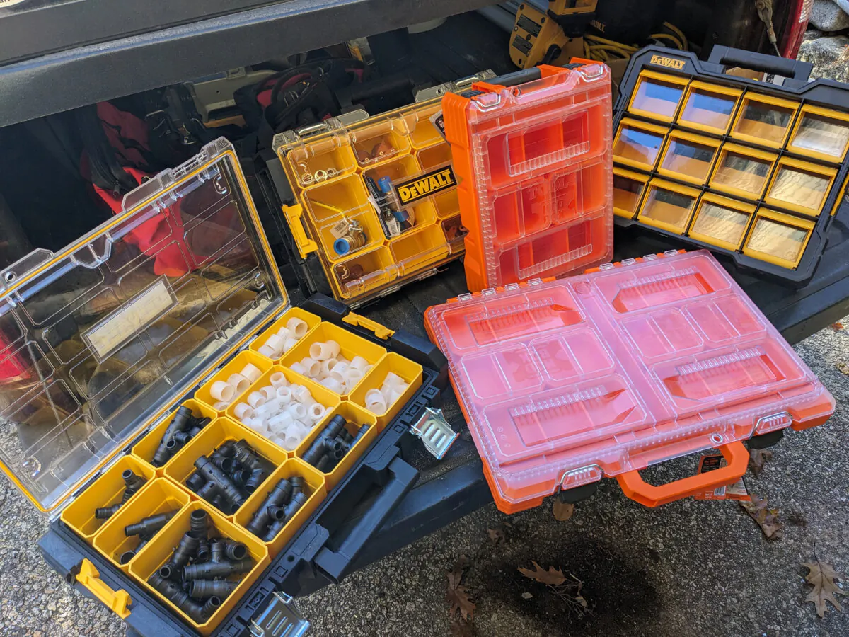 These are just a few of the innovative parts storage boxes Tim Carter uses to keep everything organized in his workshop and garage. (Tim Carter/Tribune Content Agency)