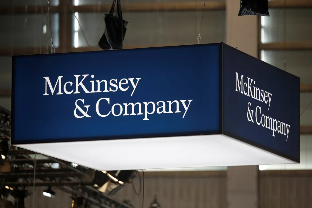  The logo of consulting firm McKinsey and Company is seen at the high profile startups and high tech leaders gathering, Viva Tech, in Paris, France, on May 16, 2019. (Charles Platiau/Reuters)