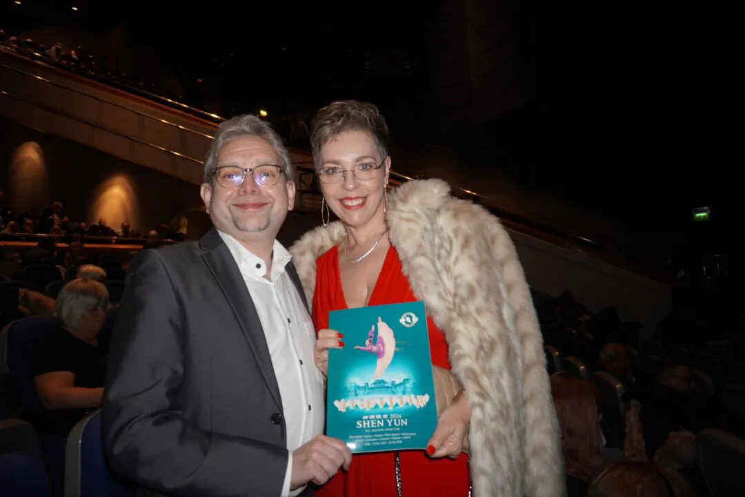 Brian and Martha Knifton attended Shen Yun Performing Arts at the International Convention Center in Birmingham, U.K., on Dec. 30, 2023. (Mary Mann/The Epoch Times)