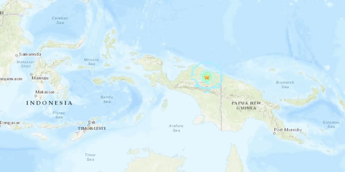 A map shows the location of an earthquake that struck Indonesia’s easternmost region of Papua on Dec. 31, 2023. (USGS)
