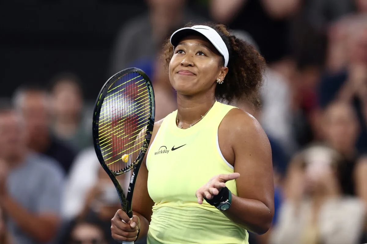 Naomi Osaka celebrates winning a match at the Brisbane International in Brisbane, Australia, on Jan. 1, 2024. (Chris Hyde/Getty Images)