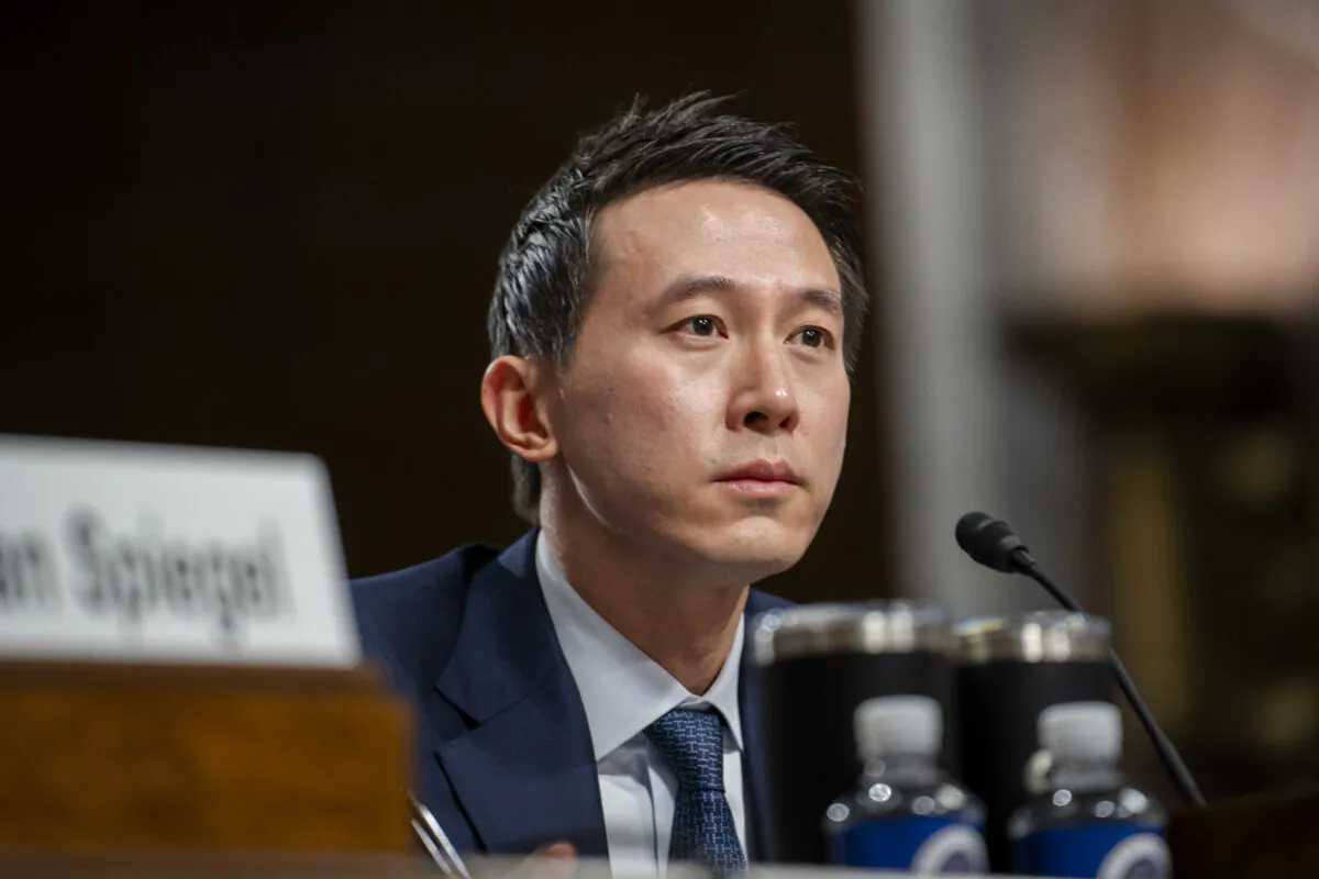 TikTok CEO Shou Zi Chew testifies before the Senate Judiciary Committee in Washington on Jan. 31, 2024. (Madalina Vasiliu/The Epoch Times)