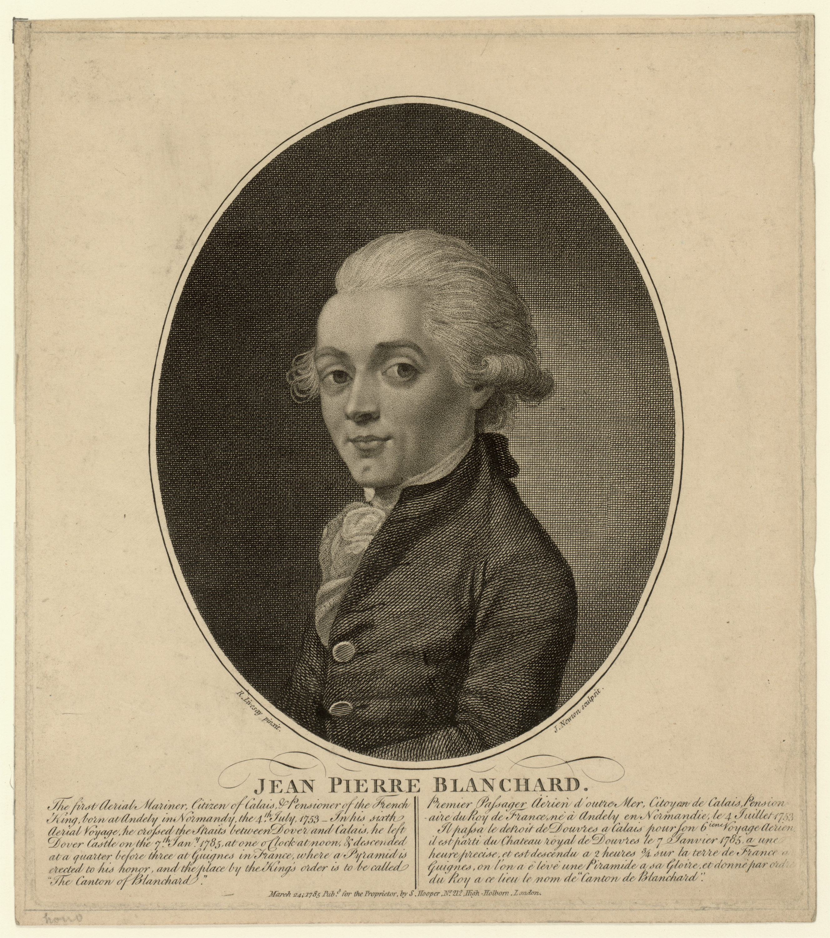A styleized portrait of Jean Pierre Blanchard, late 18th century balloonist and pioneer of the first manned balloon flight in the United States and several European nations. (Public Domain)