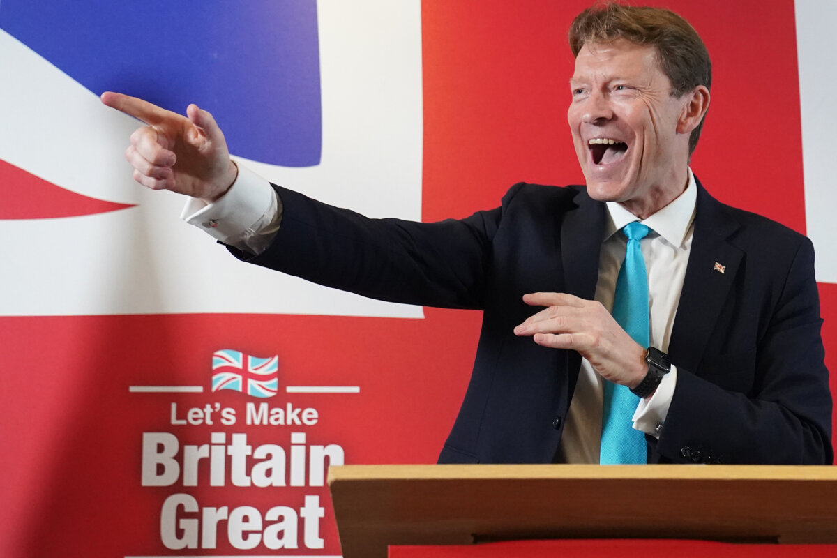 Reform Party leader Richard Tice speaking at a press conference to outline Reform's plans for 2024, dated Jan. 3, 2024. (PA Media)