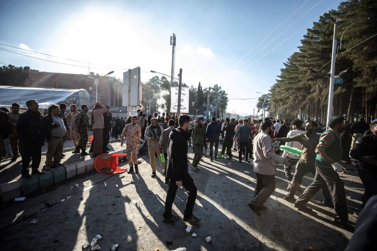 People after an explosion in Kerman, Iran, on Jan. 3, 2024. (Mahdi Karbakhsh Ravari/AP Photo)