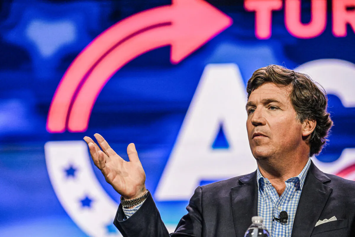 Conservative political commentator Tucker Carlson speaks at the Turning Point Action USA conference in West Palm Beach, Fla., on July 15, 2023. (Giorgio Viera/AFP via Getty Images)