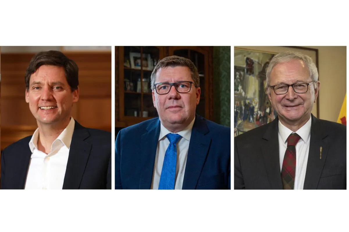 B.C. Premier David Eby, Saskatchewan Premier Scott Moe, and New Brunswick Premier Blaine Higgs. (The Canadian Press/Chad Hipolito; Heywood Yu; Stephen MacGillivray)