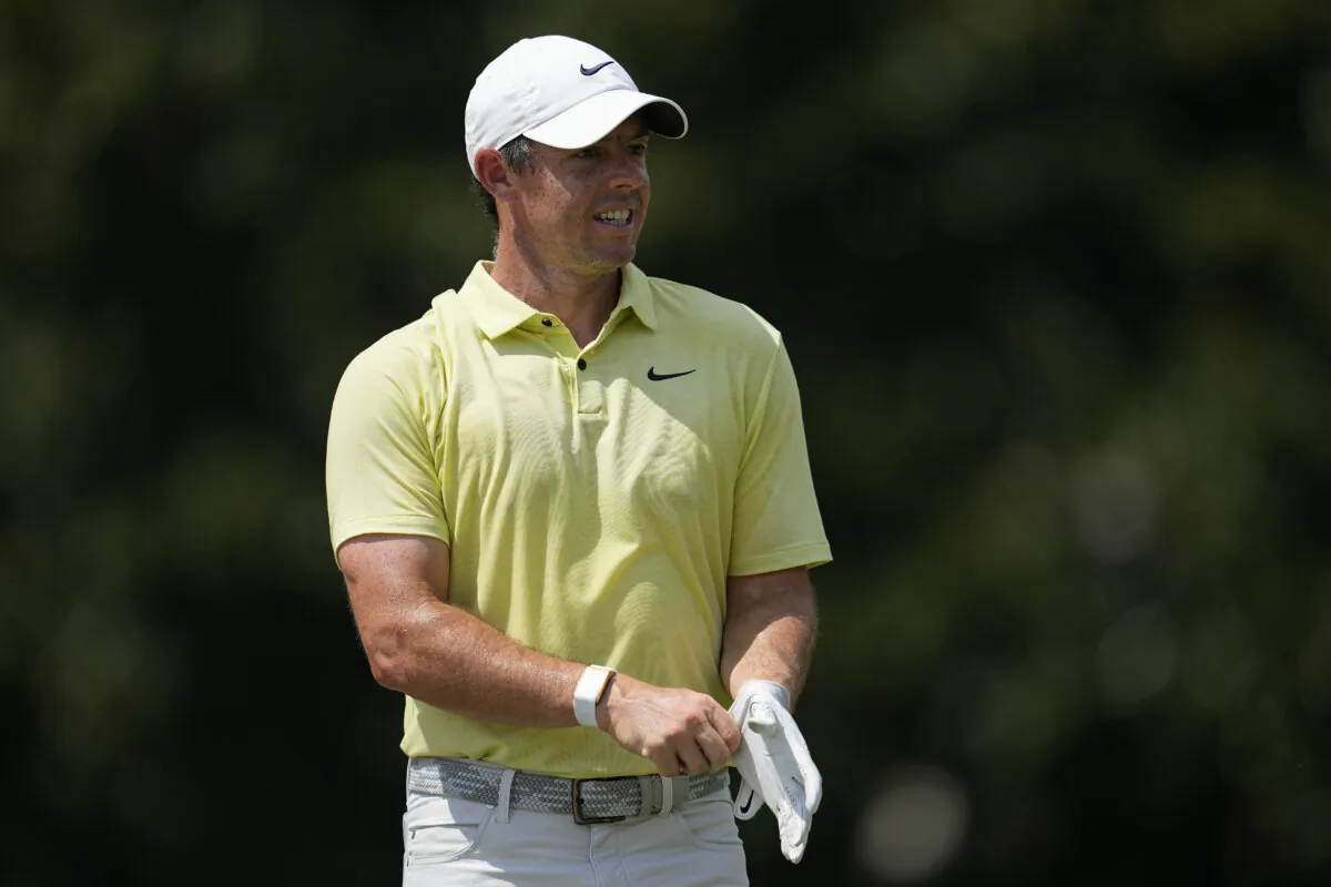 Rory McIlroy, of Northern Ireland, walks on the third green during the third round of the Tour Championship golf tournament in Atlanta on Aug. 26, 2023. (Mike Stewart/AP Photo)