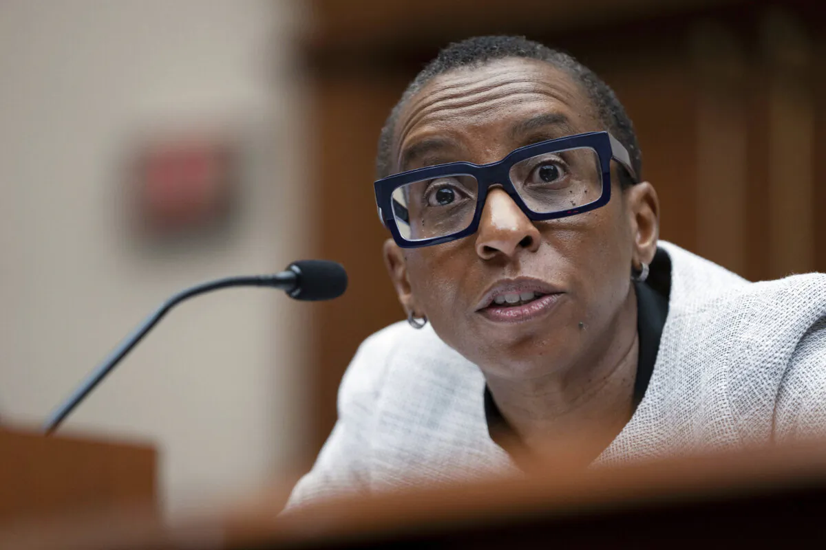 Harvard University President Claudine Gay speaks during a hearing of the House Committee on Education on Capitol Hill in Washington on Dec. 5, 2023. Gay resigned Tuesday, Jan. 2, 2024, amid plagiarism accusations and criticism over testimony at a congressional hearing where she was unable to say unequivocally that calls on campus for the genocide of Jews would violate the school’s conduct policy. (Mark Schiefelbein/AP Photo)