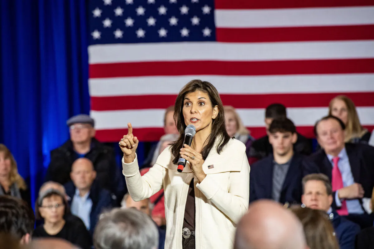 Former UN ambassador and 2024 Republican presidential hopeful Nikki Haley speaks at a campaign town hall event at Wentworth by the Sea Country Club in Rye, New Hampshire on January 2, 2024. (Joseph Prezioso/ AFP via Getty Images)