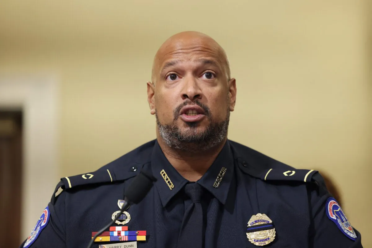 U.S. Capitol Police officer Harry Dunn testifies during a opening hearing of the U.S. House of Representatives committee investigating the Jan. 6, 2021, U.S. Capitol riot, in Washington, on July 27, 2021. (Jim Lo Scalzo/Pool/AFP via Getty Images)