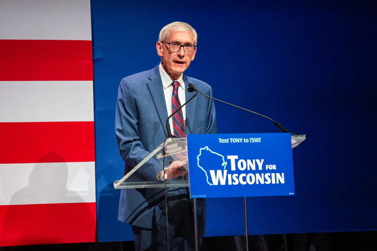 Wisconsin Gov. Tony Evers speaks to supporters during an election night event at The Orpheum Theater in Madison, Wis., on Nov. 8, 2022. (Jim Vondruska/Getty Images)