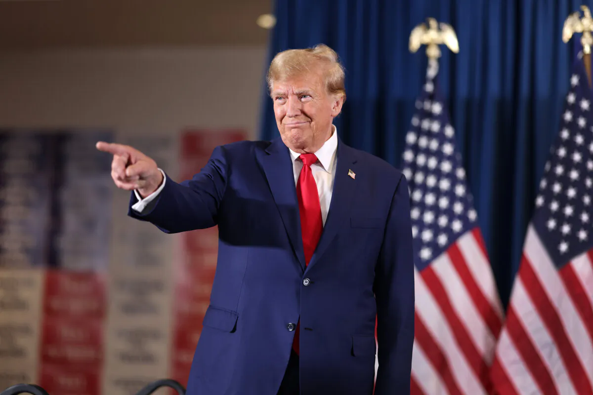 Republican presidential candidate former President Donald Trump arrives for a rally in Sioux Center, Iowa, on Jan. 5, 2024. (Scott Olson/Getty Images)