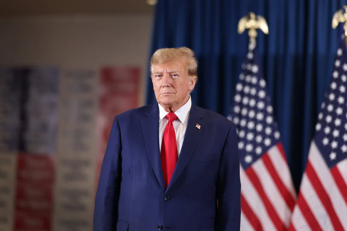 Republican presidential candidate former President Donald Trump arrives for a rally in Sioux Center, Iowa, on Jan. 5, 2024. (Scott Olson/Getty Images)