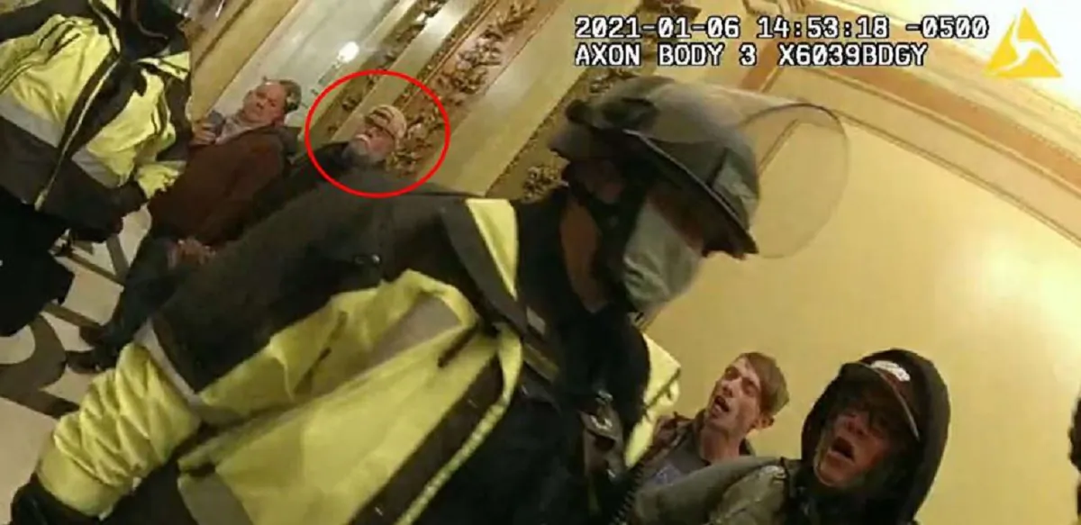 In an image from body-camera footage, Russell Alford (circled) stands inside the U.S. Capitol in Washington on Jan. 6, 2021. (DOJ via The Epoch Times)