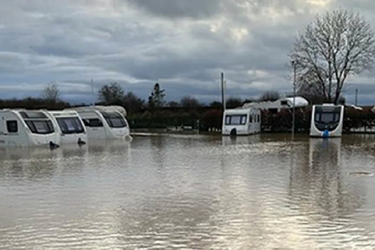 Undated handout photo issued by David Walters of a flooded Cresslands Touring Park in South Lincolnshire, England. (David Walters/PA)