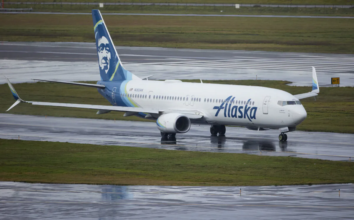 Alaska Airlines flight 1276, a Boeing 737-900, taxis before takeoff from Portland International Airport in Portland, Ore., on Jan. 6, 2024. (Craig Mitchelldyer/AP Photo)