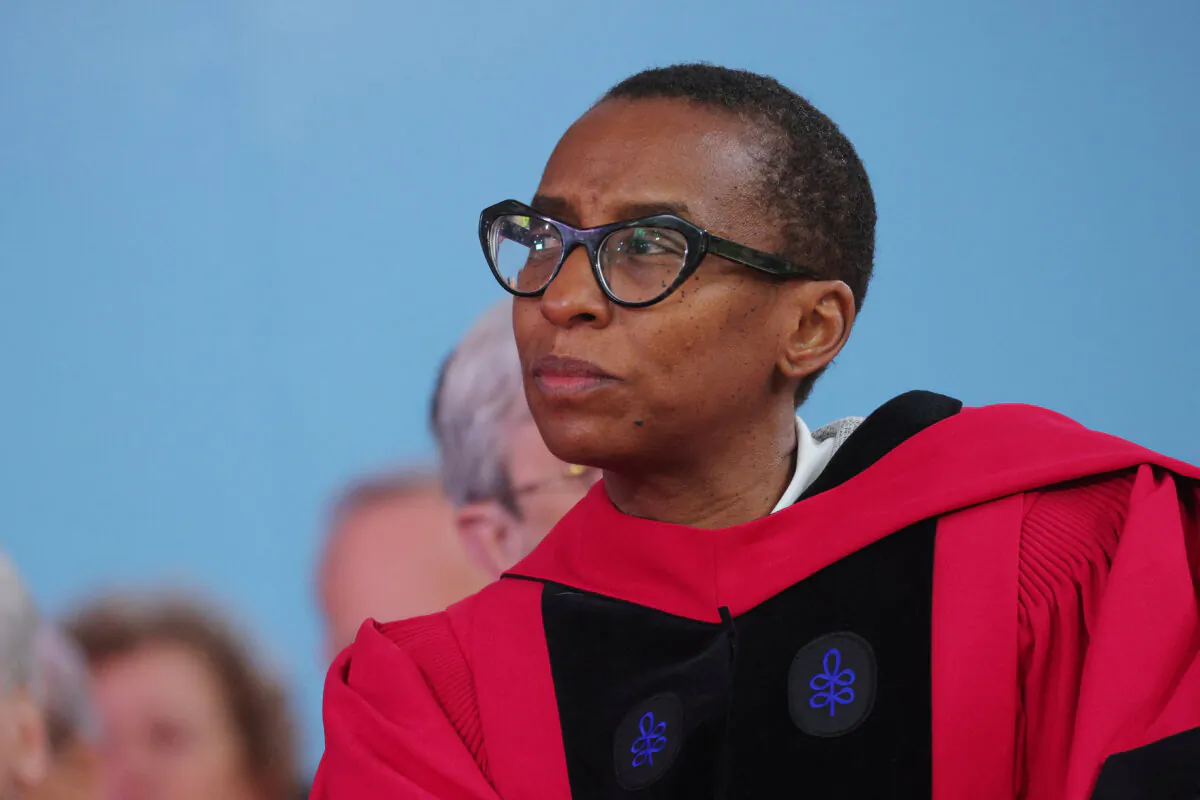 Claudine Gay listens during Harvard University’s 372nd Commencement Exercises in Cambridge, Mass., on May 25, 2023. (Brian Snyder/Reuters)
