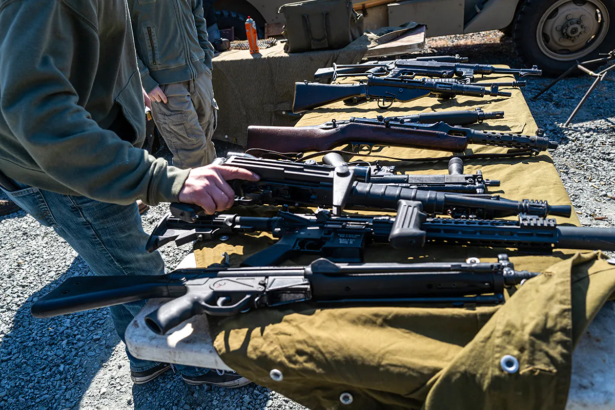 Guns are displayed for the public to shoot at a shooting range during the Rod of Iron Freedom Festival on Oct. 9, 2022, in Greeley, Pa. (Photo by Spencer Platt/Getty Images)
