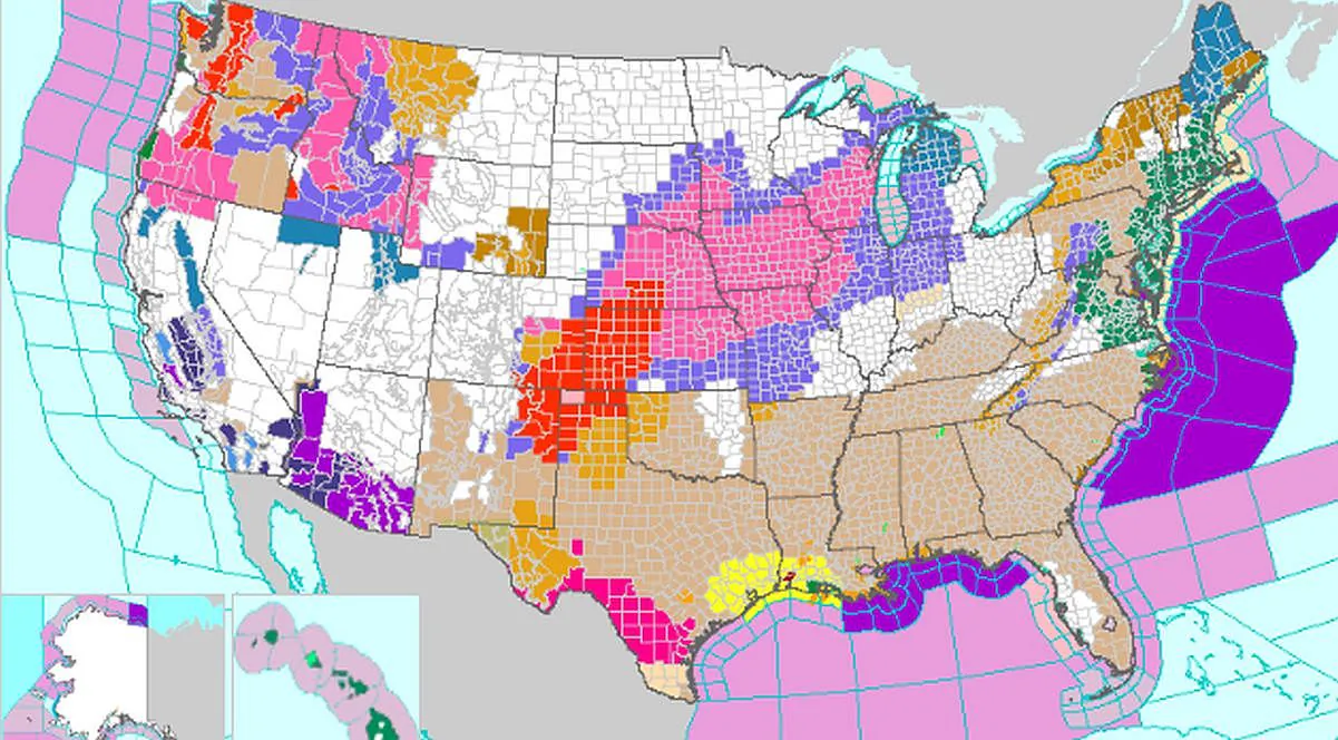 The National Weather Service's map of advisories and warnings as seen on Jan. 8, 2024. (National Weather Service via The Epoch Times)