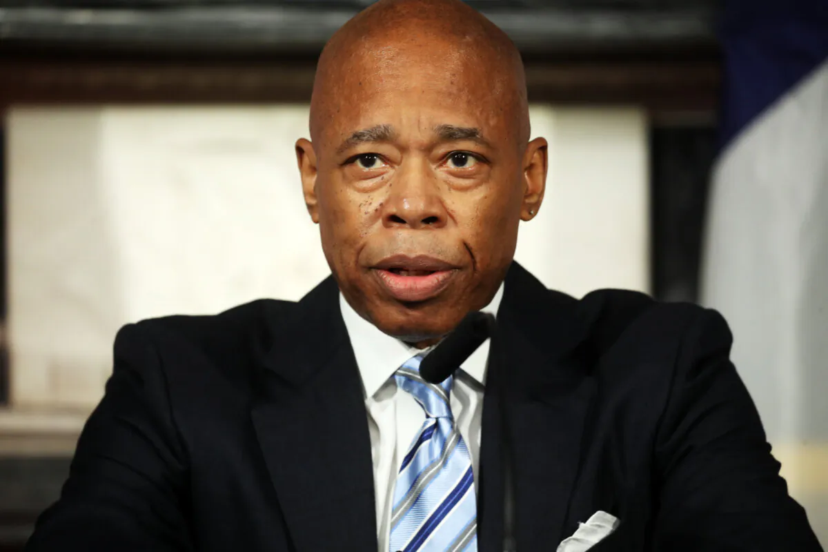 New York City Mayor Eric Adams holds a press availability at a news conference in New York City on Jan. 08, 2024. (Spencer Platt/Getty Images)