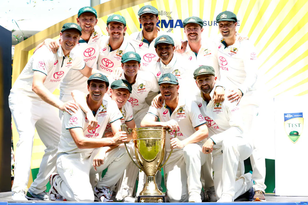 Australia celebrate after winning the series against Pakistan during day four of the Men's Third Test Match in the series between Australia and Pakistan at Sydney Cricket Ground in Sydney, Australia, on Jan. 6, 2024. (Darrian Traynor/Getty Images)