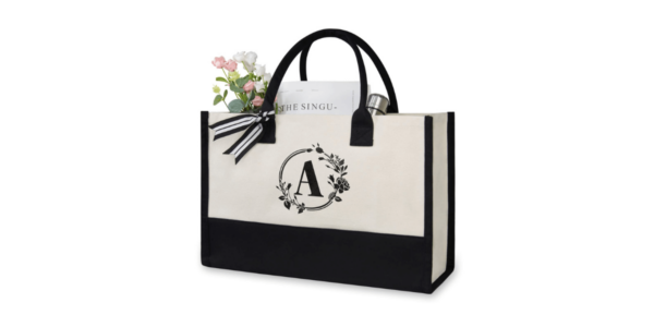 top design initial canvas tote bag