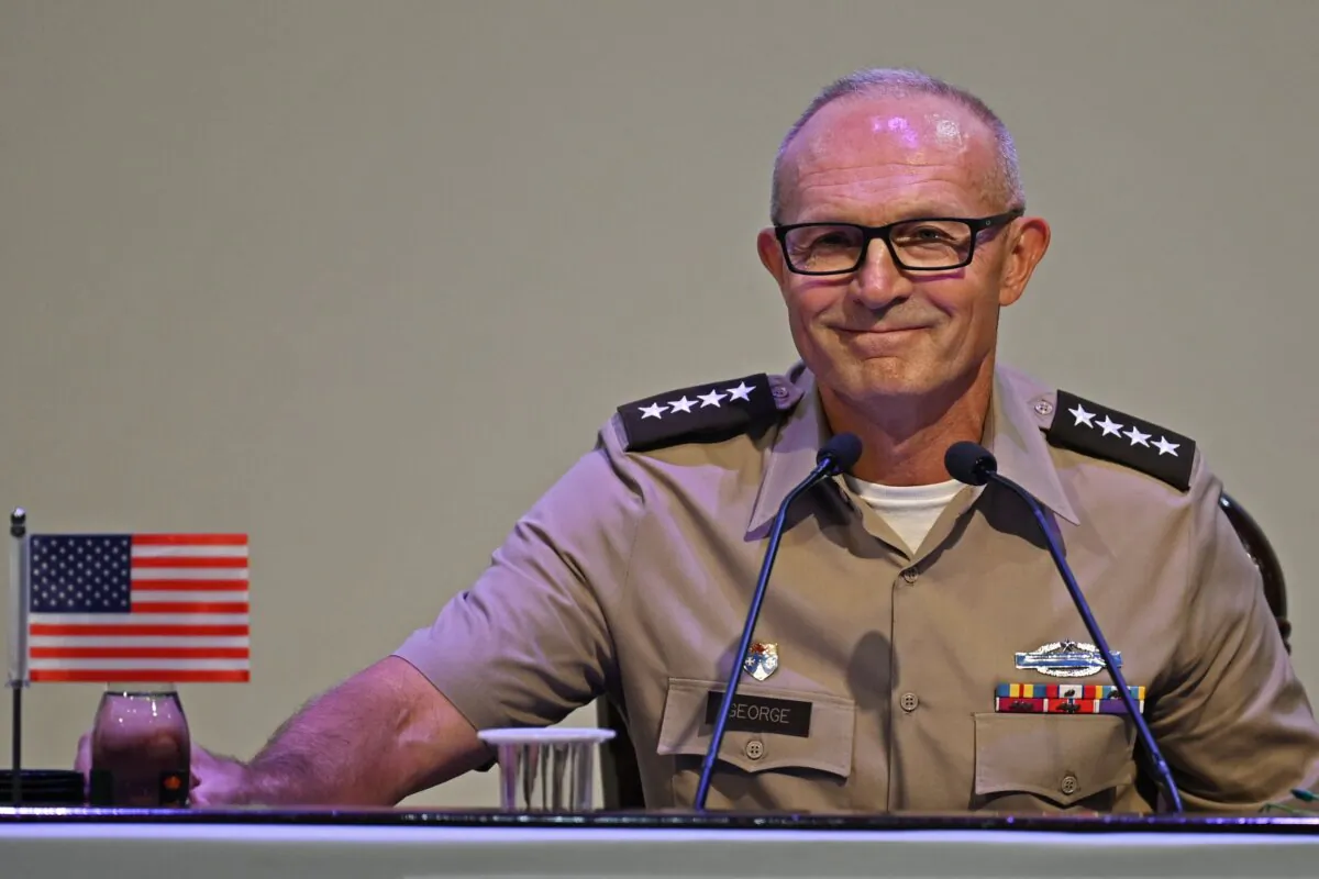 U.S. Chief of Army Staff Gen. Randy George attends a joint briefing with his Indian counterpart, Manoj Pande (not pictured), during the 13th Indo-Pacific Armies Chiefs' Conference (IPACC) in New Delhi on Sept. 26, 2023. (Arun Sankar/AFP via Getty Images)
