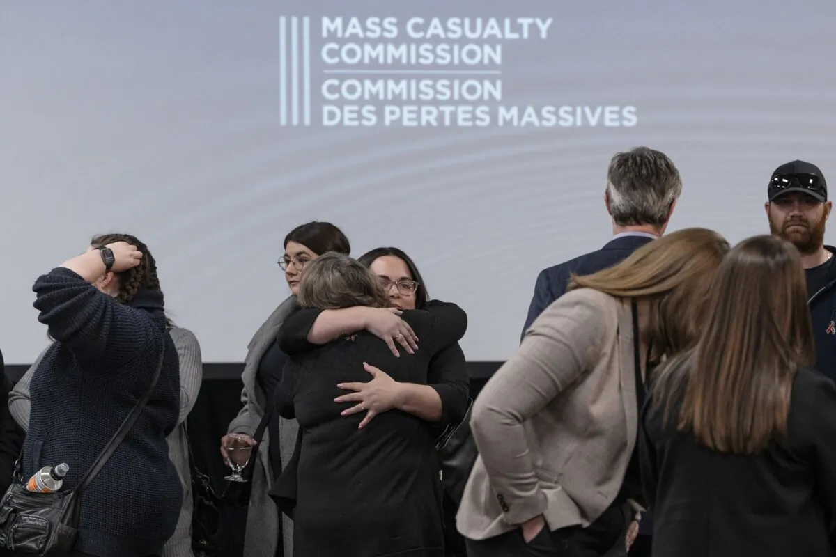 Family, friends and supporters of the victims of the mass killings in rural Nova Scotia in 2020 gather following the release of the Mass Casualty Commission inquiry's final report in Truro, N.S. on March 30, 2023. (The Canadian Press/Darren Calabrese)
