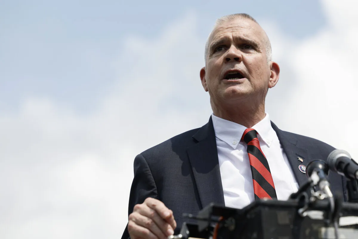Rep. Matt Rosendale (R-Mont.) speaks at a news conference outside the U.S. Capitol Building in Washington on July 25, 2023. (Anna Moneymaker/Getty Images)