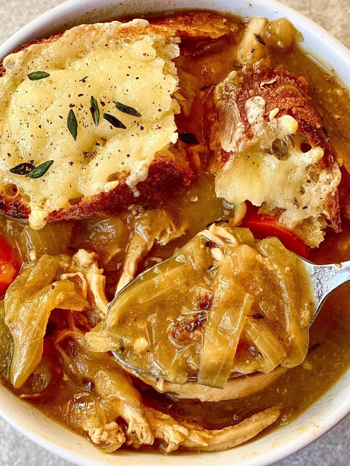 French onion chicken soup—how delightful that sounds. (Kelli Foster/TNS)