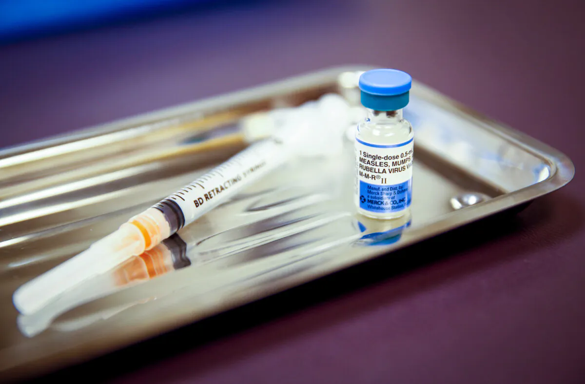 A vial of the measles, mumps, and rubella (MMR) vaccine at the International Community Health Services clinic in Seattle on March 20, 2019. (Lindsey Wasson/Reuters)