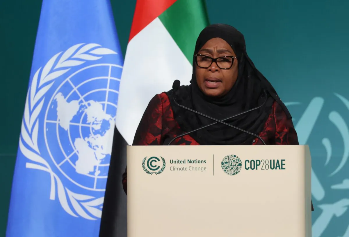 Samia Suluhu Hassan, president of Tanzania, speaks during day one of the high-level segment of the UNFCCC COP28 Climate Conference at Expo City Dubai on Dec. 1, 2023 in Dubai, United Arab Emirates. (Sean Gallup/Getty Images)