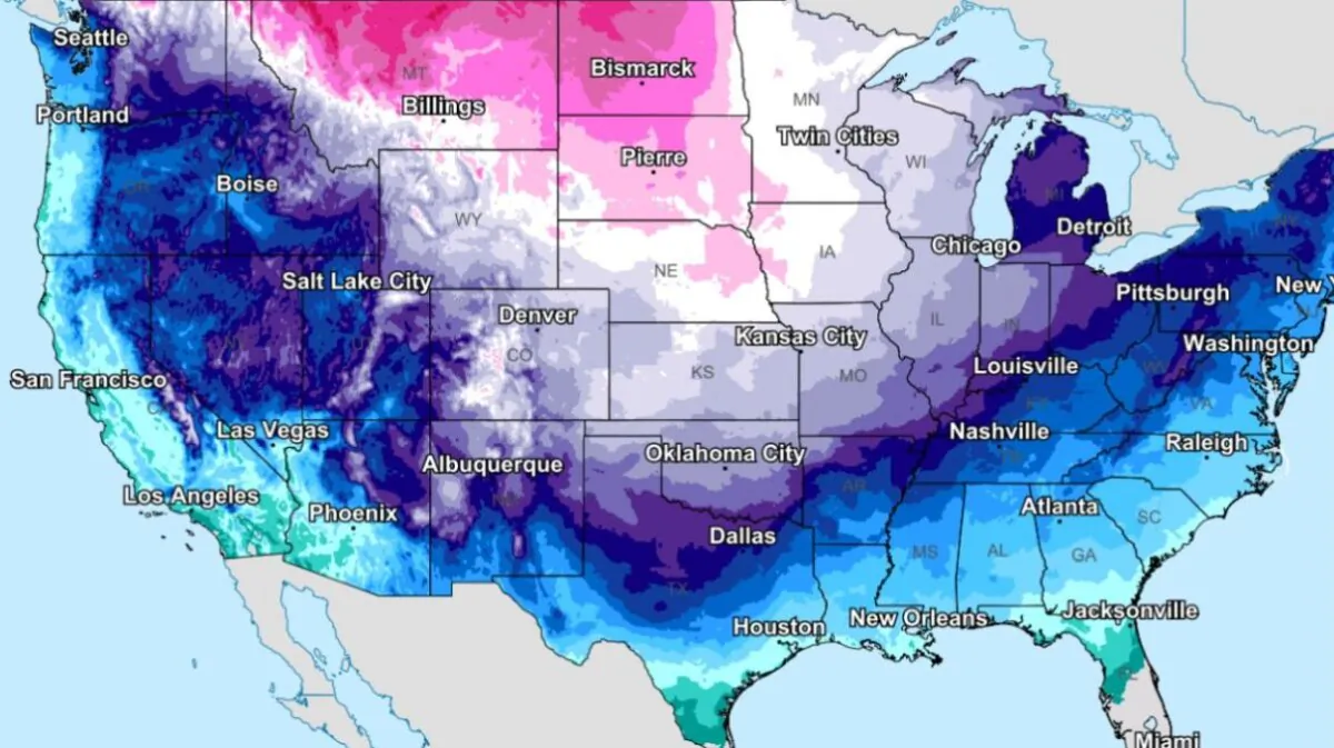 A National Weather Service map, shows forecasted wind chill-related temperatures across the United States, posted Jan. 10, 2024. (Courtesy of the National Weather Service)