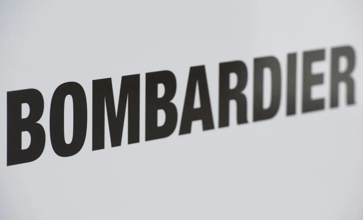 A Bombardier logo is shown at a Bombardier assembly plant in Mirabel, Que., on Oct. 26, 2018. (The Canadian Press/Graham Hughes)