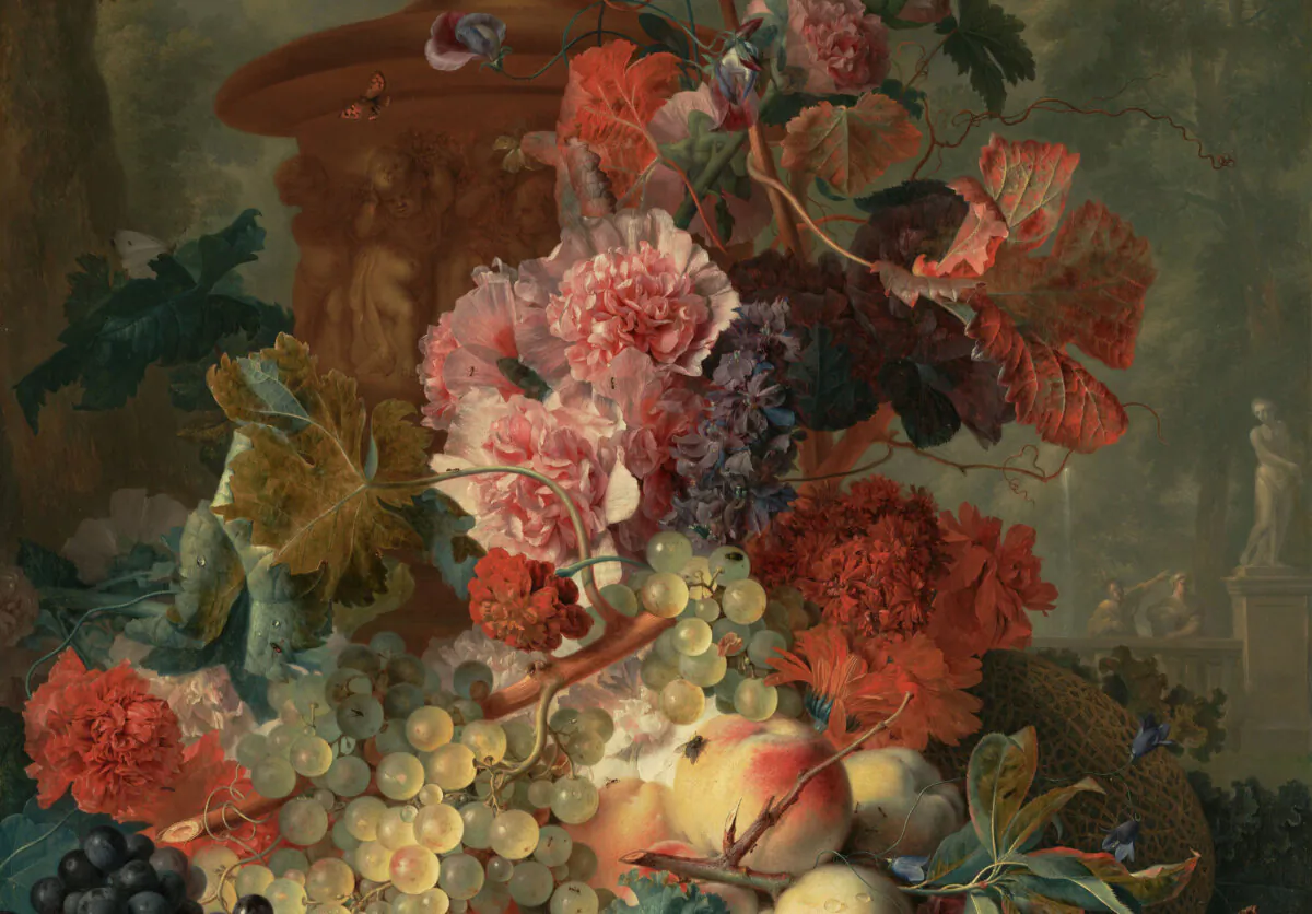 A detail of "Fruit Piece," 1722, by Jan van Huysum. Getty Center, Los Angeles. (Public Domain)