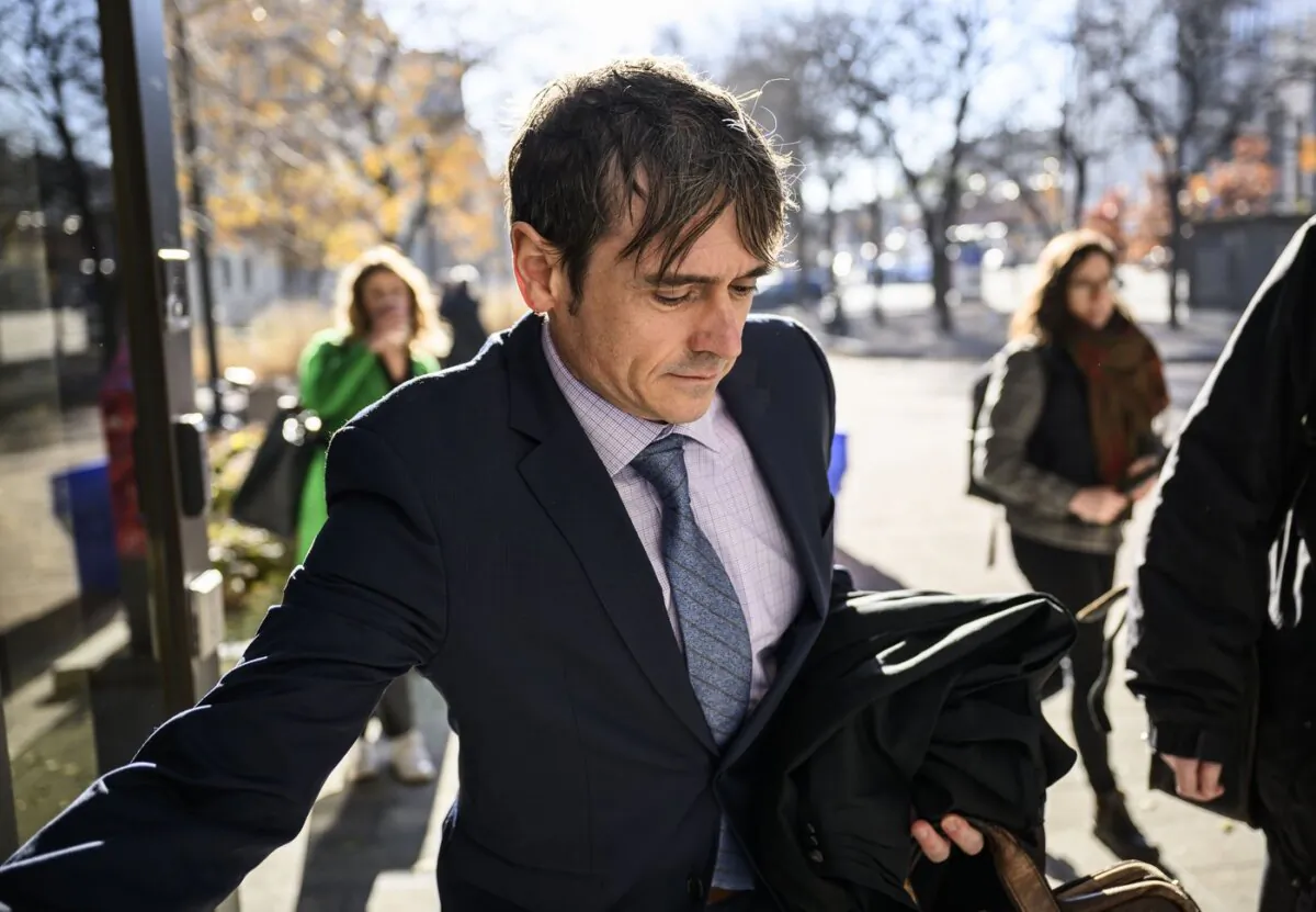 Former RCMP intelligence official Cameron Jay Ortis arrives for his trial at the courthouse in Ottawa, on Nov. 16, 2023. (The Canadian Press/Justin Tang)