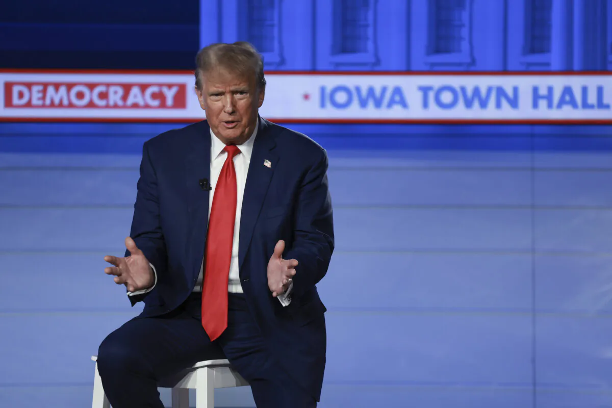 Republican presidential candidate former President Donald Trump participates in a Fox News Town Hall on January 10, 2024 in Des Moines, Iowa. (Joe Raedle/Getty Images)