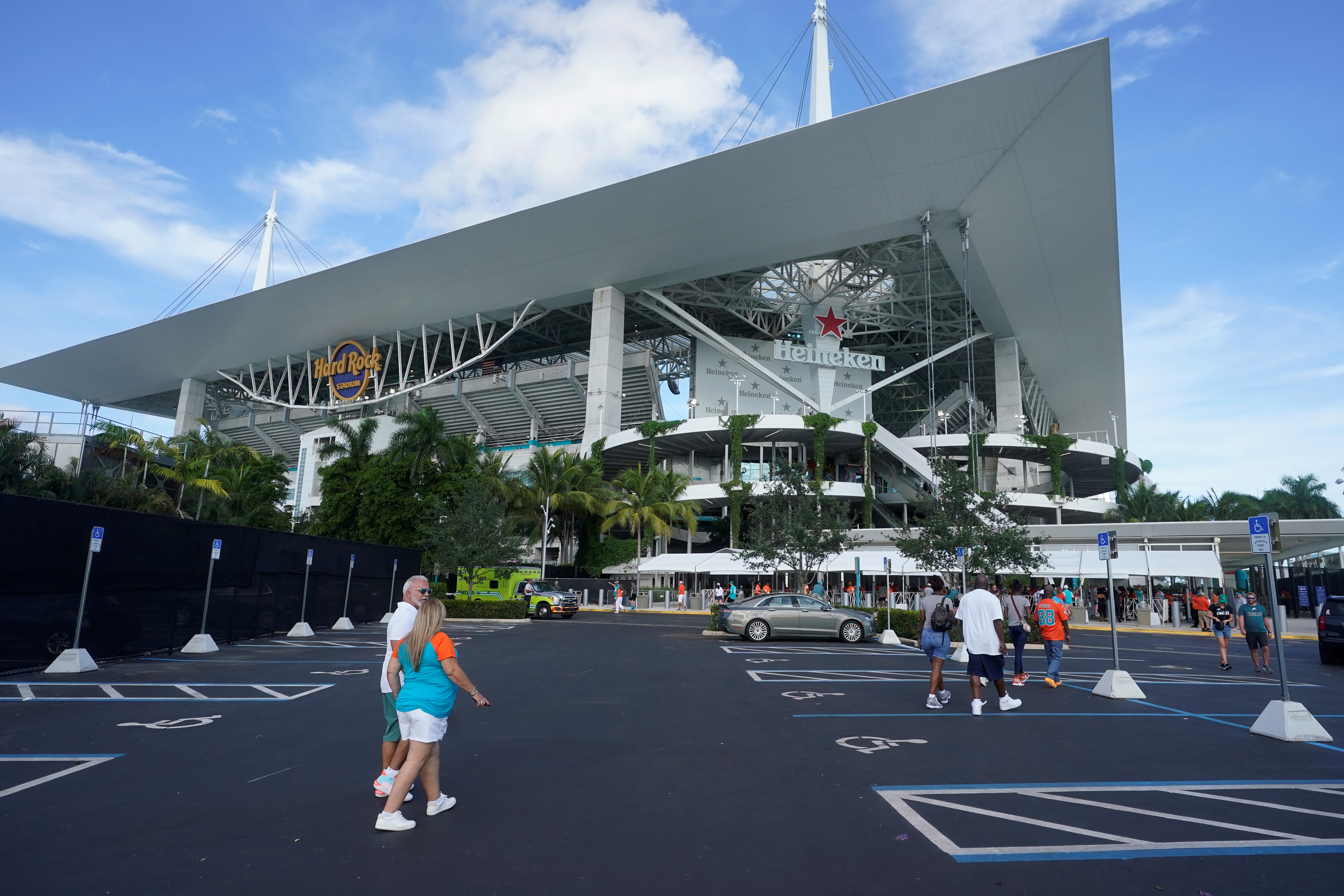Football Fans Arrive At Hard Rock Stadium