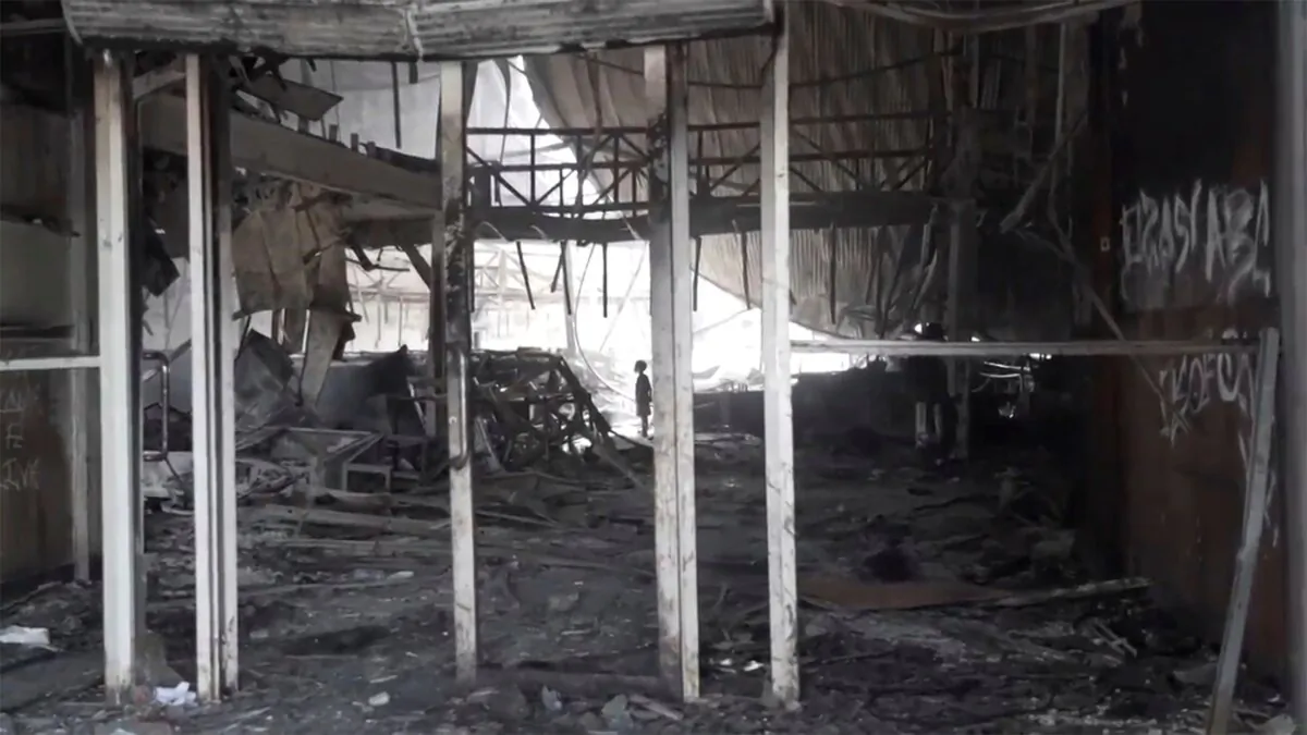 The destroyed shopfront in Port Moresby, Papua New Guinea, on Jan. 11, 2024. (Australian Broadcasting Corp. via AP)