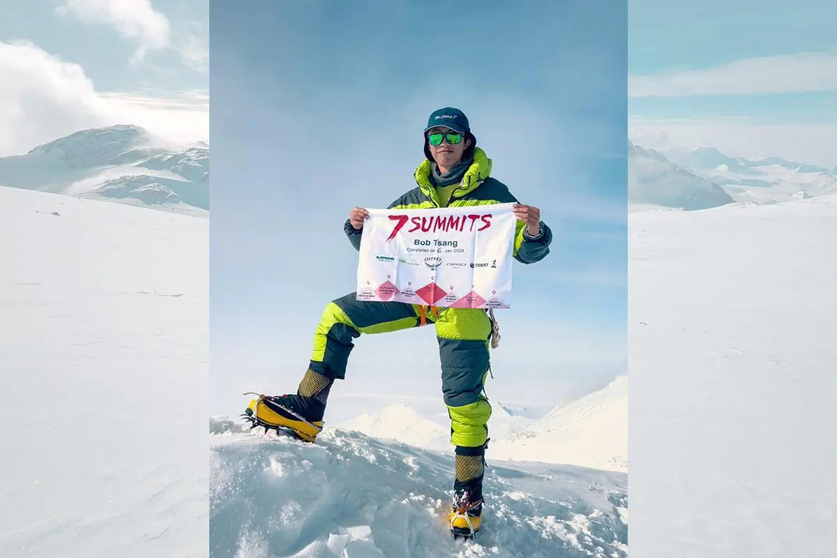 20-year-old Hong Kong youngster Bob Tsang Long-kit reached the summit of Vinson Massif, the highest peak in Antarctica, on Jan. 6, 2024, Antarctic local time, becoming the youngest Hongkonger to climb the highest peaks on all seven continents in the world. (Courtesy of Bob Tsang)