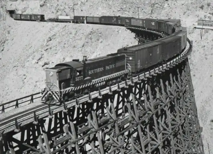 A historic photograph of the Goat Canyon Trestle along the San Diego-Arizona Eastern Railway. (Courtesy of San Diego Metropolitan Transit System)