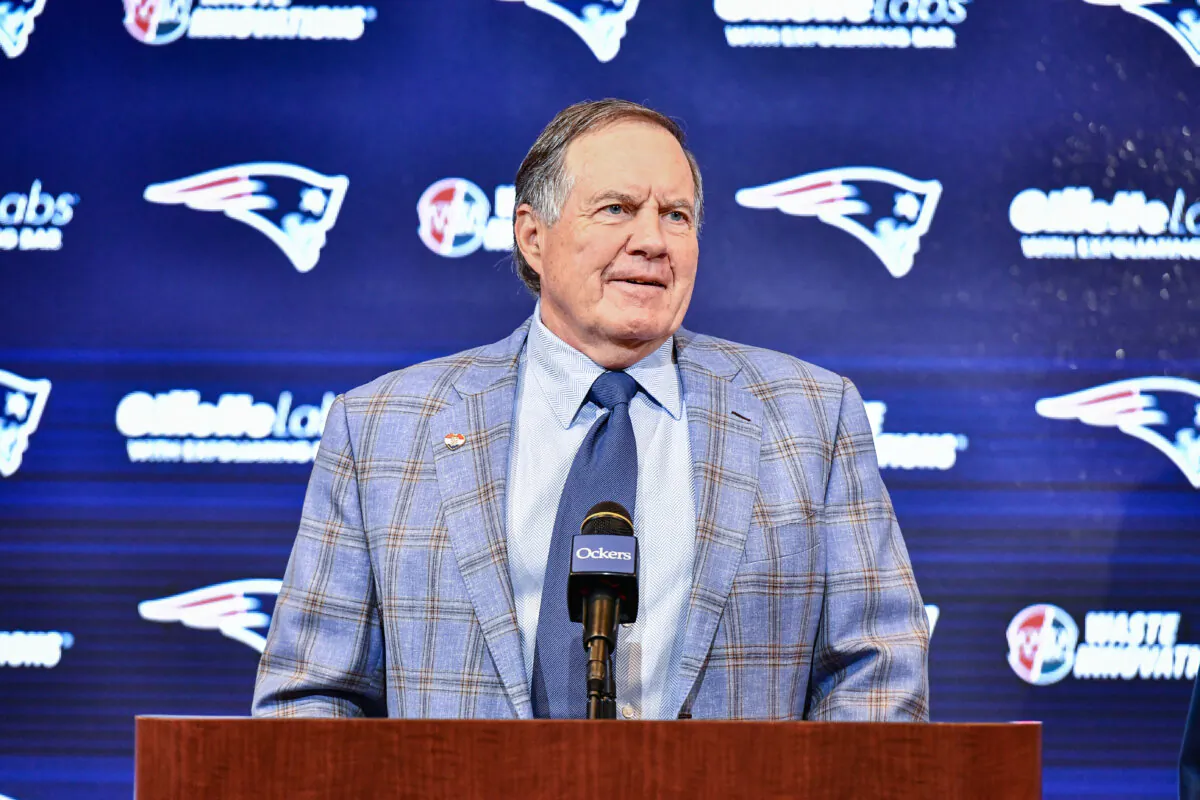 New England Patriots head coach Bill Belichick announces he is leaving the team during a press conference at Gillette Stadium in Foxborough, Mass., on Jan. 11, 2024. (Joseph Prezioso/AFP via Getty Images)