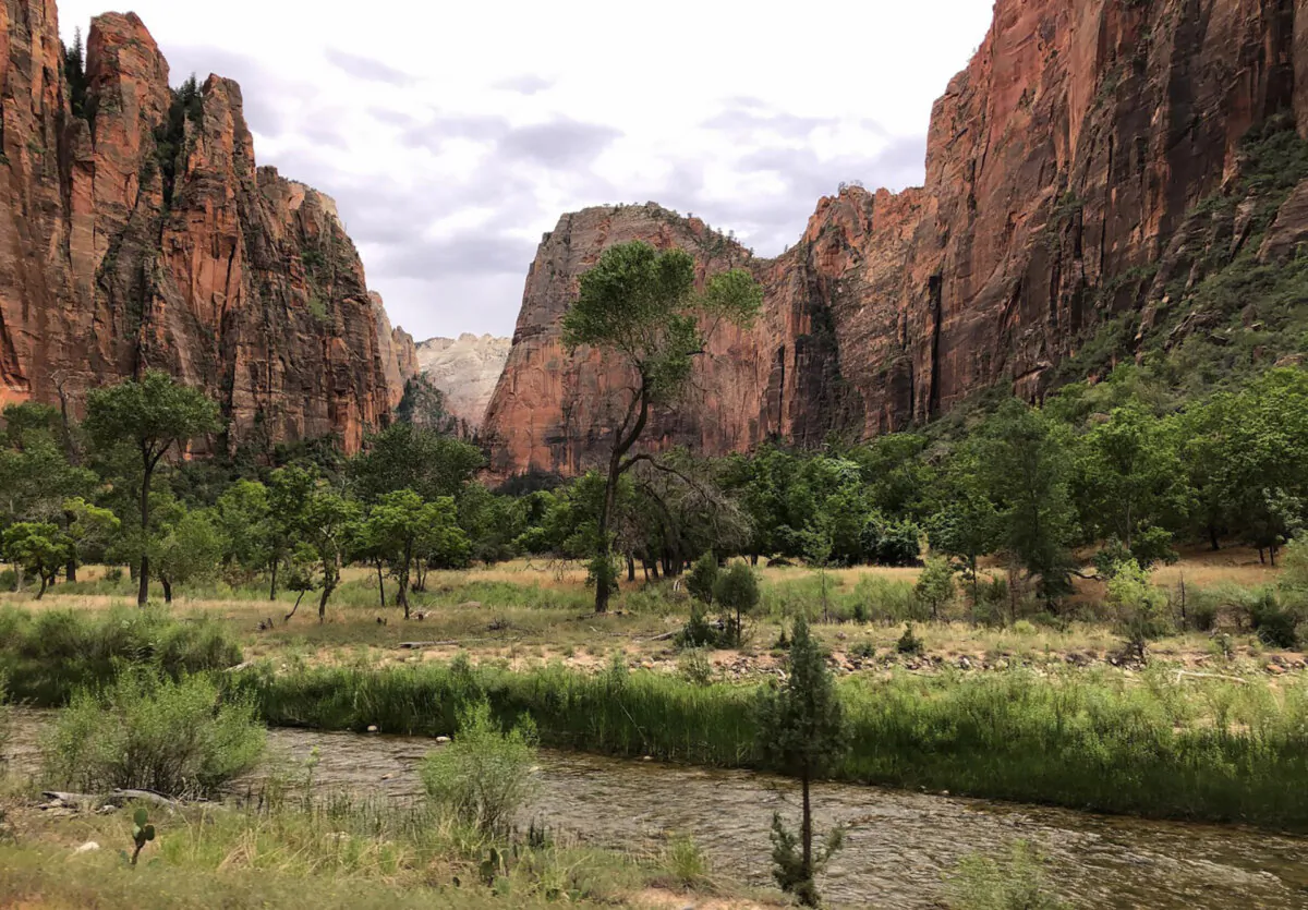 Zion National Park—The Virgin River winds through the red rock canyon walls near the Temple of Sinawava inside Zion National Park in Utah. (Marc Martin / Los Angeles Times)