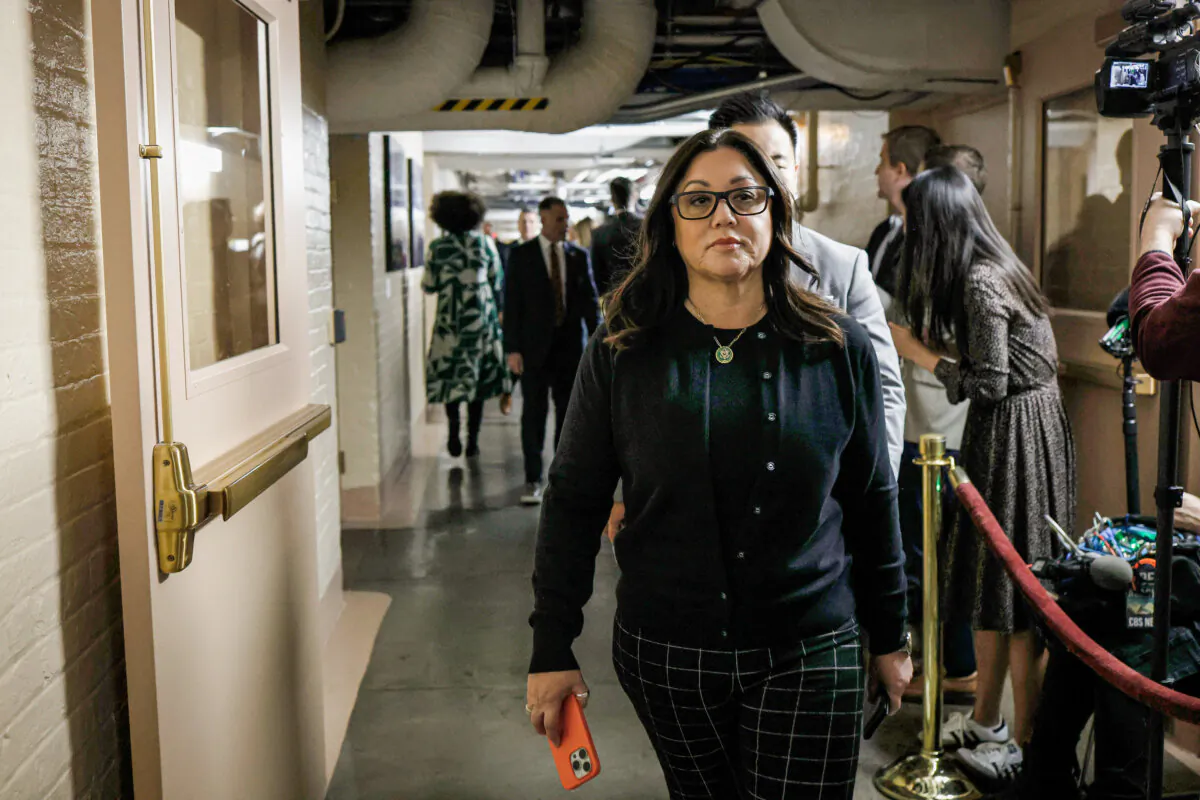 Rep. Lori Chavez-Deremer (R-Ore.) arrives for a meeting with House Republicans at the U.S. Capitol Building on Oct. 19, 2023, in Washington. (Anna Moneymaker/Getty Images)