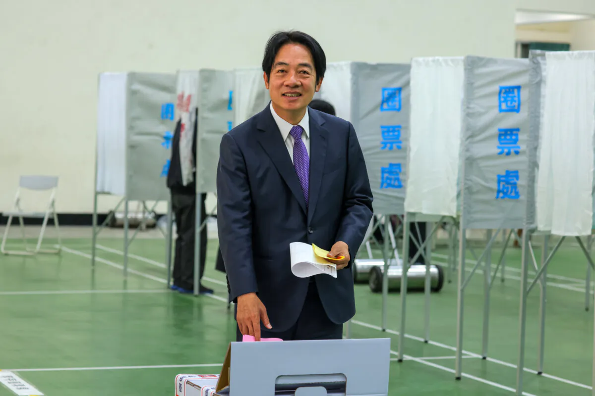 Taiwan's Vice President and presidential candidate for the ruling Democratic Progressive Party (DPP) Lai Ching-te casts his ballot to vote in Tainan, Taiwan, on Jan. 13, 2024. (Annabelle Chih/Getty Images)