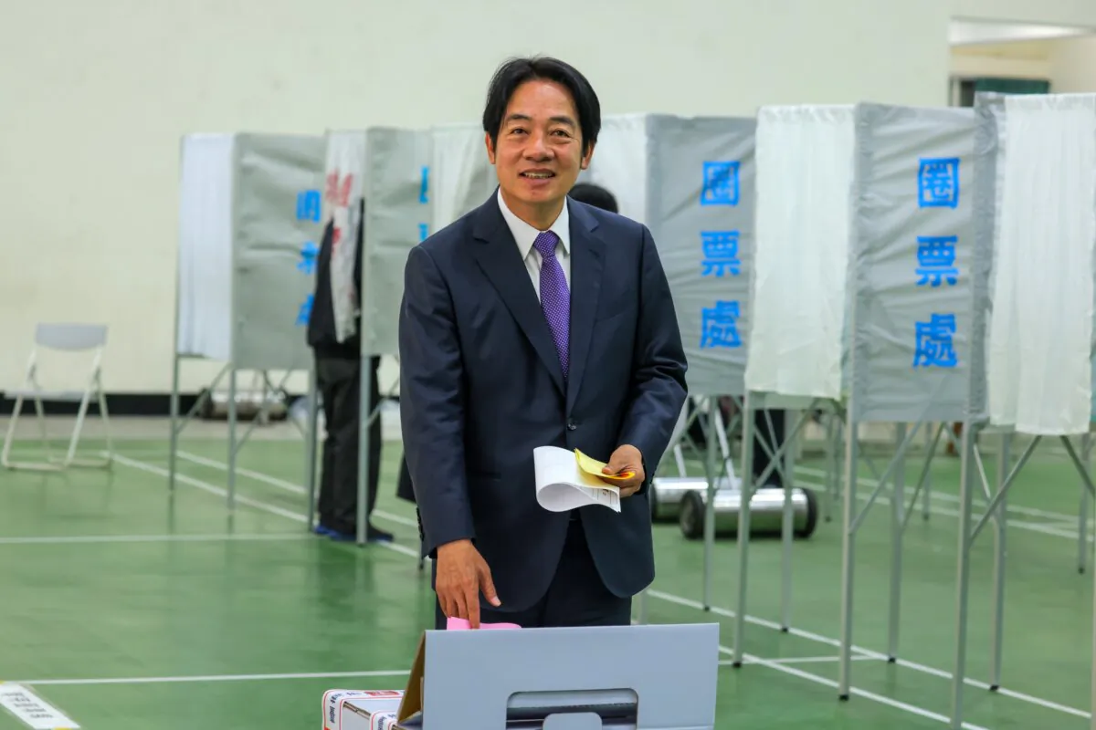 Taiwan's Vice President and presidential candidate for the ruling Democratic Progressive Party (DPP) Lai Ching-te casts his ballot to vote in Tianan, Taiwan, on Jan. 13, 2024. (Annabelle Chih /Getty Images)